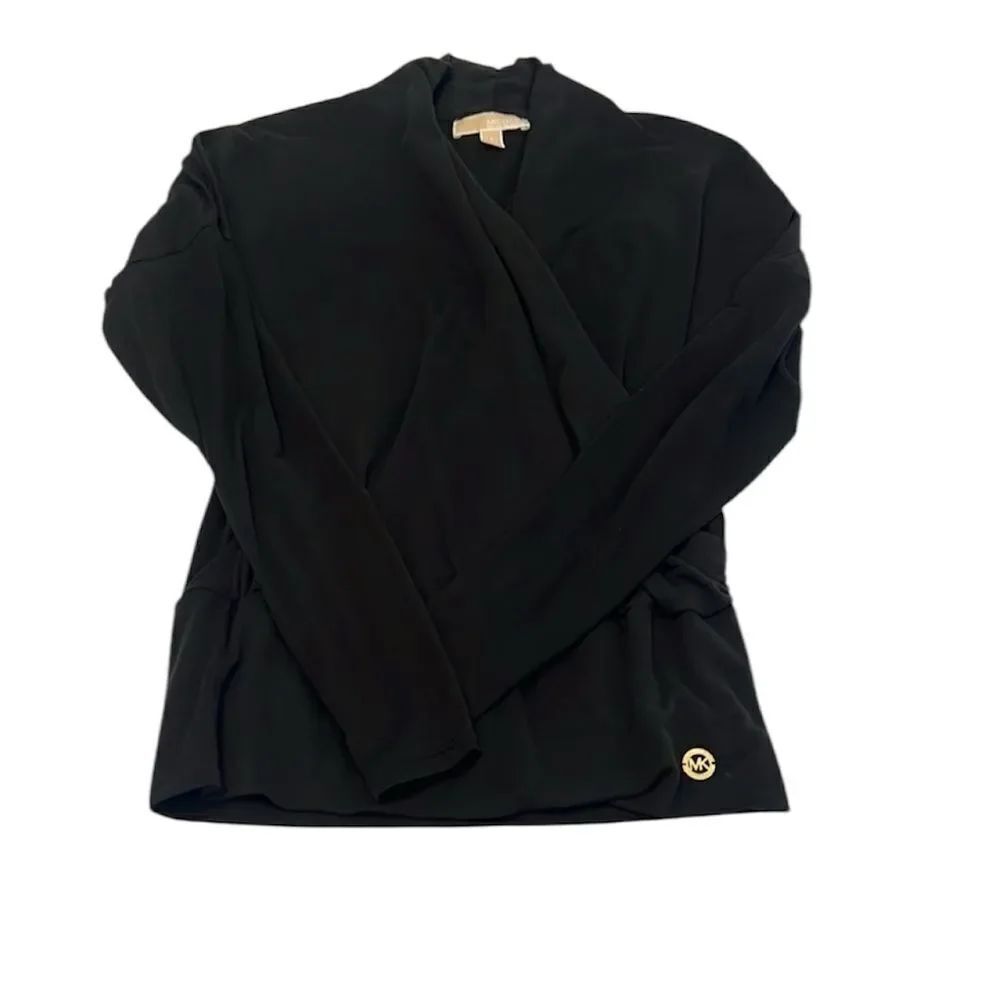 Michael Michael Kors size small black long sleeve wrap front knit top EUC